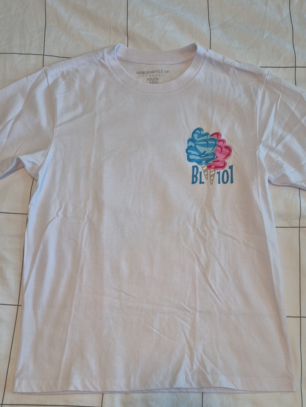 Kids White Short-Sleeve Tee with Pink & Blue Cotton Candy Graphic